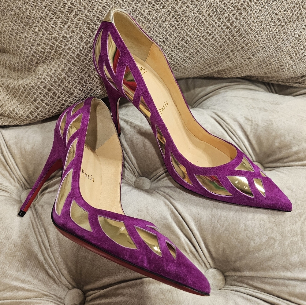 New Christian Louboutin Pumps Purple Stiletto Heels In Size 37 - Picture 2 of 11